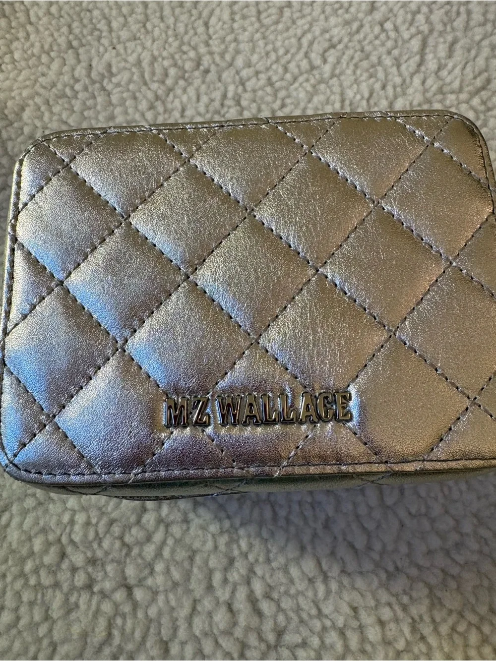 MZ Wallace Quilted Metallic Silver  Jewelry Box